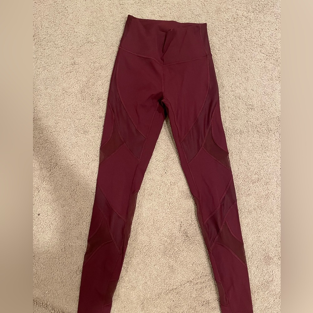 lululemon athletica Burgundy Leggings with mesh cut outs